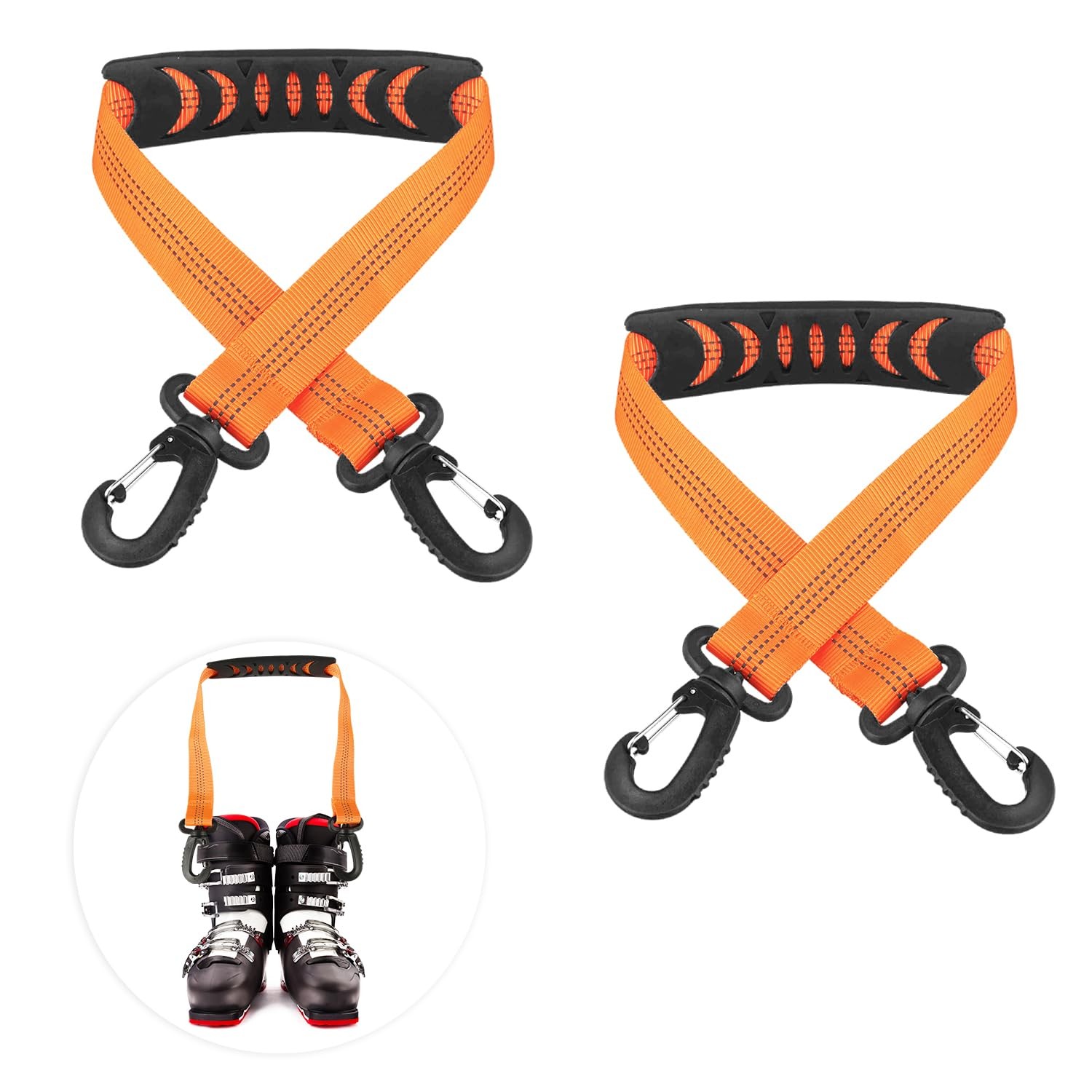 2 Sangles Porte Ski 52,5x2,5cm Noir avec Patin de Protection