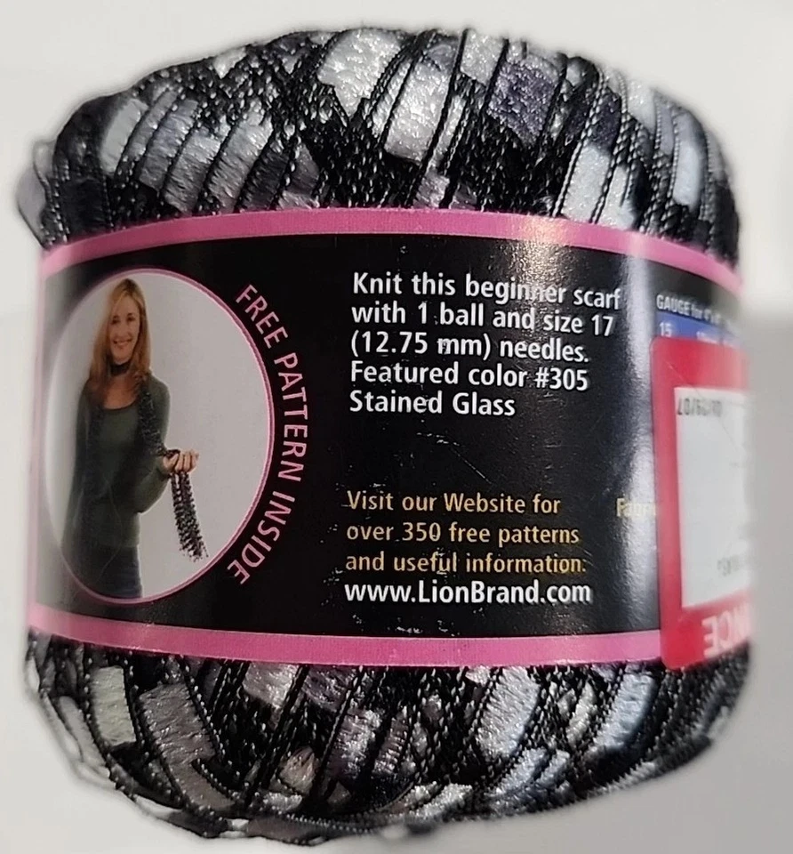Lion Brand Trellis Ladder Yarn 2- 1 3/4oz NIGHT LIFE #301 Shiny Black Gray - Image 4 of 4
