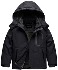 Boy's Warm Winter Jacket Kid's Waterproof Ski Coat Breathable Rain Jacket Bla...