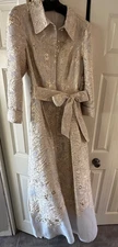 Teri Jon Gold Metallic Belted Shirt Dress Gown Size 8 NWT