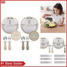 Stainless Steel Suction Plates 2 Pack with Toddler Spoons Forks Baby Led