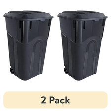  2 pack Hyper Tough 32 Gallon Wheeled Heavy Duty Plastic Garbage Can, Attached