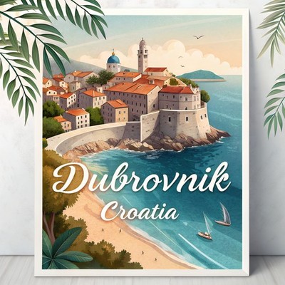 Captivating Dubrovnik Croatia - Adriatic Sea Coastline Travel Poster Art_moreDet