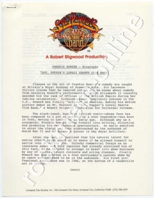 Bee Gees Frankie Howerd Sgt. Pepper's Lonely Hearts Club Band Press Kit 1978 