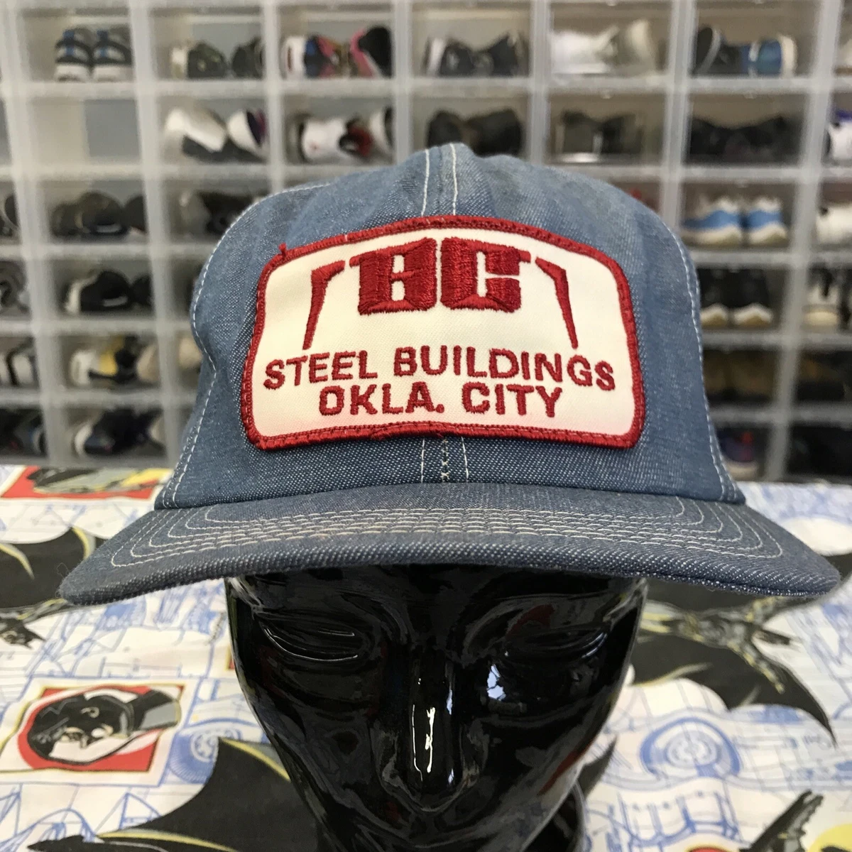 K-Products Denim Snapback Trucker Hat K-Brand Patch USA BC Steel Buildings