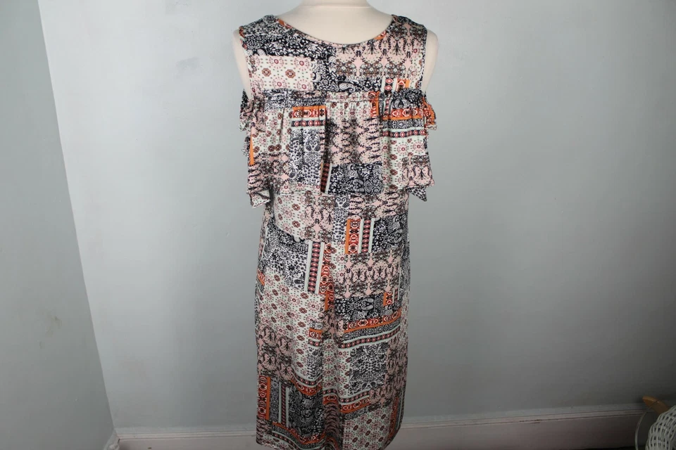 Vestido para mujer Emma & Michele multicolor sin mangas con volantes delantero talla L Foto 3 de 4