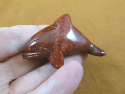 (Y-WHA-KI-708) red Jasper KILLER WHALE ORCA gemstone carving figurine gem whales