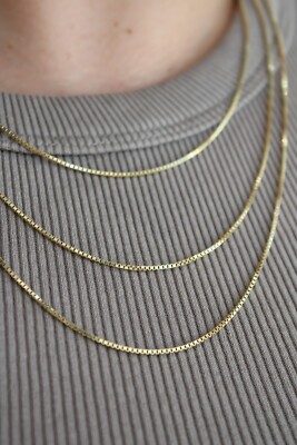 14k MASSIVES Gold Box Link 1,2 mm Kette Quadrat Box Halskette, 18'' 20'' 22'', Gelb