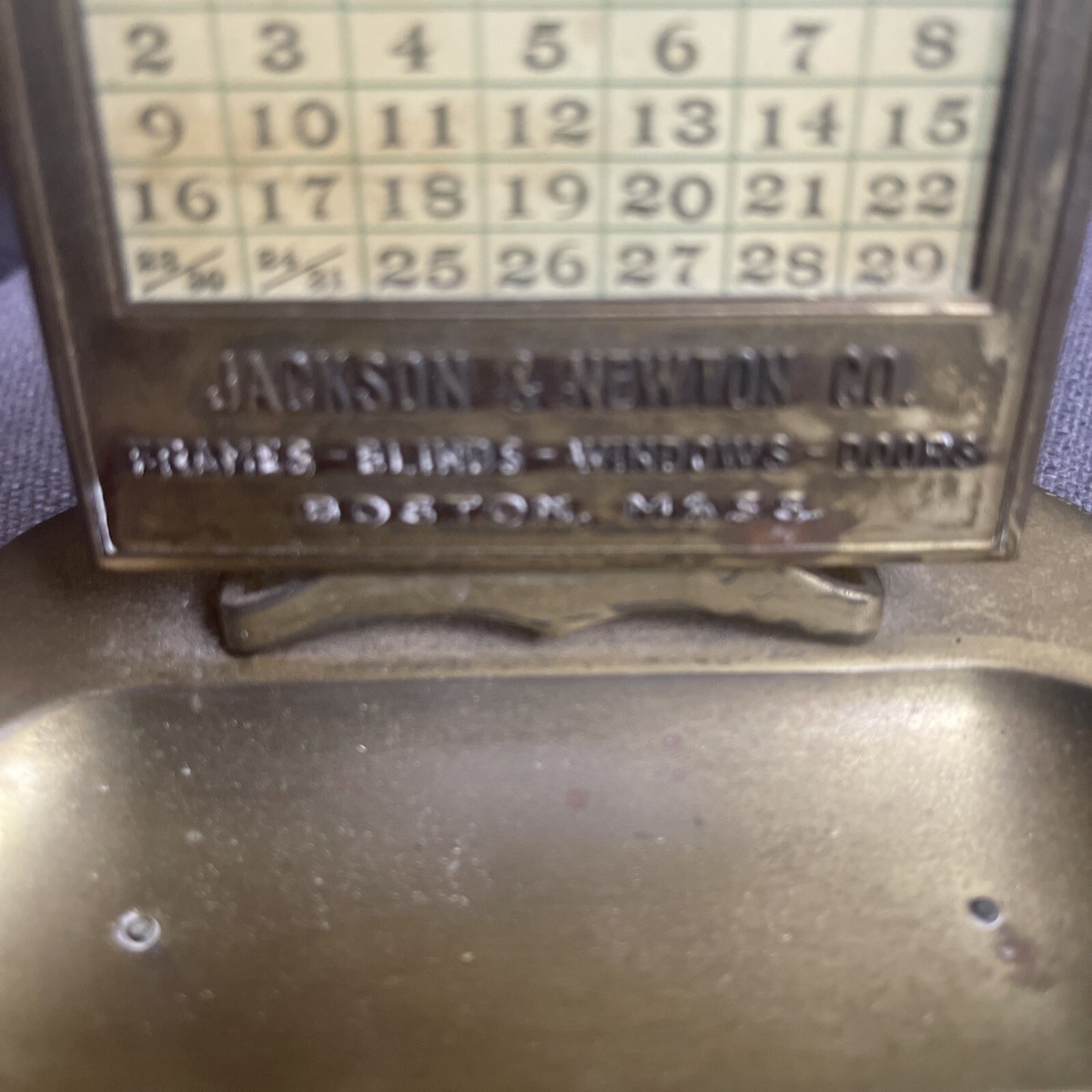 J E Mergott BRASS ADVERTISING PERPETUAL CALENDAR 1920s Jackson 