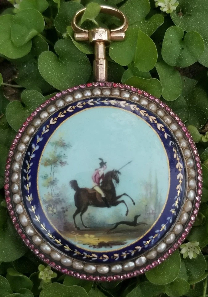 Georgian Pocket Watch 18k Gold Enamel Pearls Verge c1780s Roman Melly & Roux - Image 2 of 4