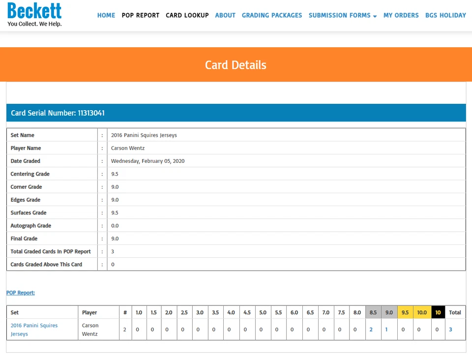 Carson Wentz BGS 9+: 2016 Panini Squires Jerseys Rookie POP 2 - Image 3 of 3