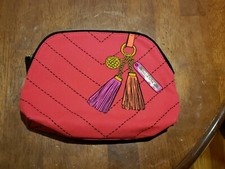 Estee Lauder Makeup Cosmetic Zipper Travel Bag Red With Printed Tassels