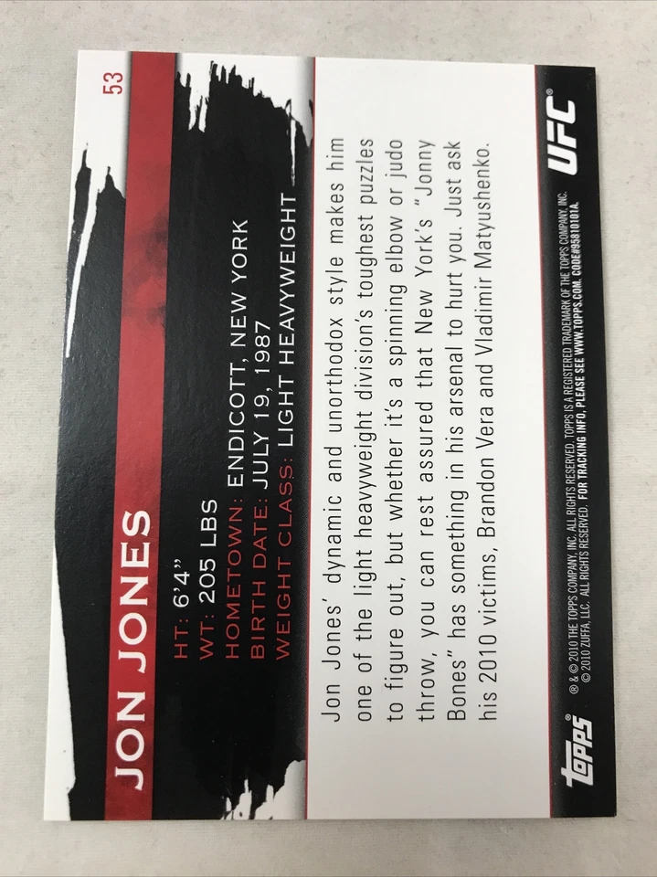 Jon Jones 2010 Topps UFC Knockout Gold Insert /288 Card #53 MMA GOAT MINT - Image 2 of 4