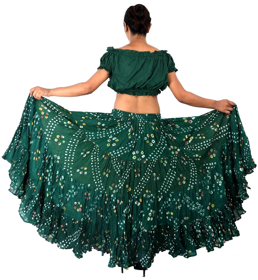 Falda gitana de algodón verde JAIPUR 25 yardas 4 niveles lunares de danza del... - Imagen 3 de 3