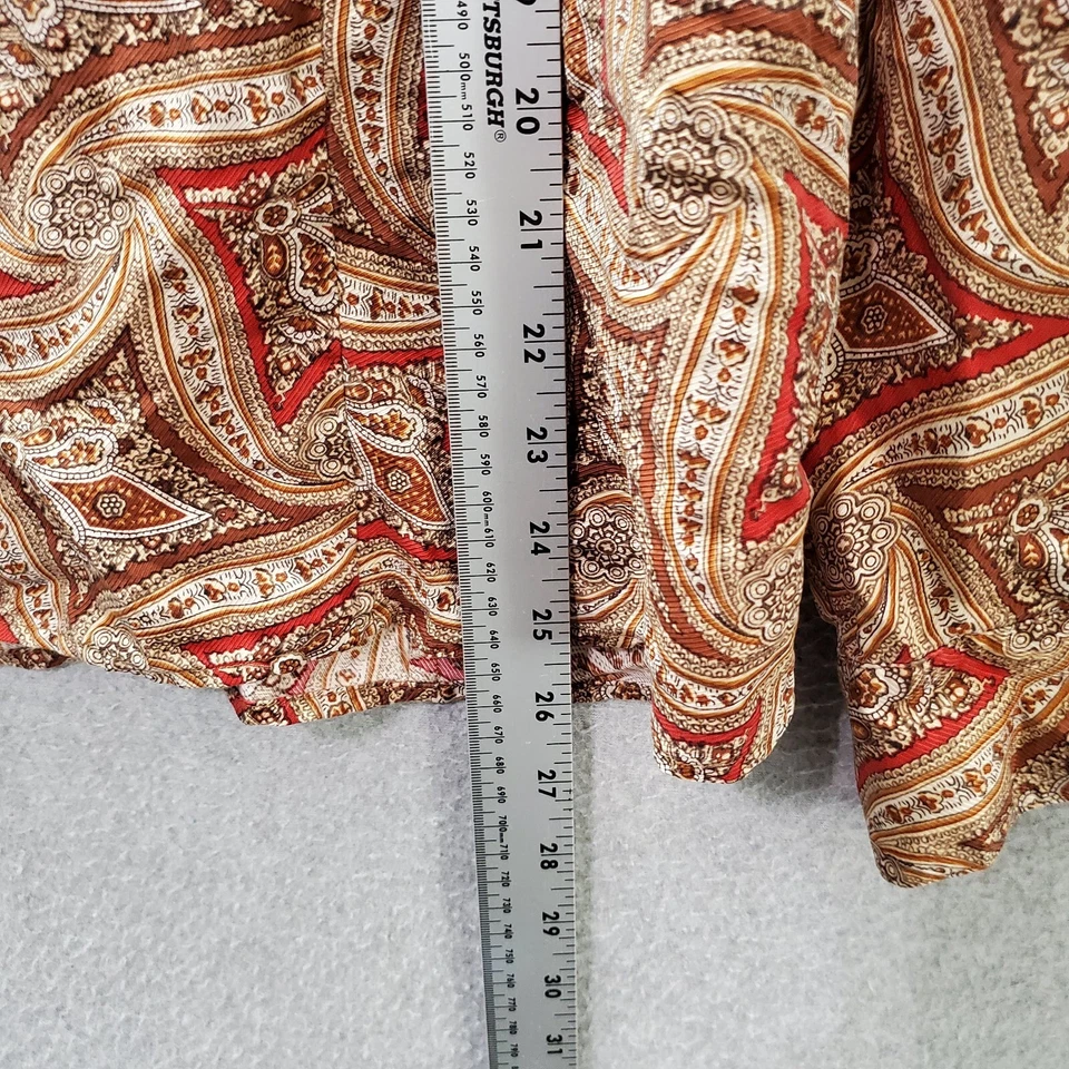 Top Talbots Mujer 16W Marrón Geométrico Abotonado 100% Seda Manga Larga Cuello Foto 4 de 4