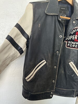 Diesel leather moto varsity jacket mens SMALL * L-Hokens Diesel leather moto varsity jacket mens SMALL * L-Hokens