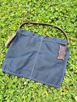 Orox Leather Co. Waxed Canvas Wine Caddy Holder In Navy Blue Leather Handcrafted