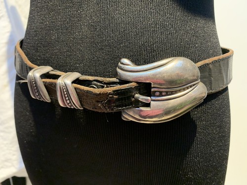Signed BARRY KIESELSTEIN CORD 1981 Sterling Silver Buckle BELT Black Lizard RARE - Picture 5 of 12