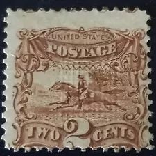 1869 US SC 113 2c Brown, Post Horse and Rider, Pony Express, MNH OG with grill