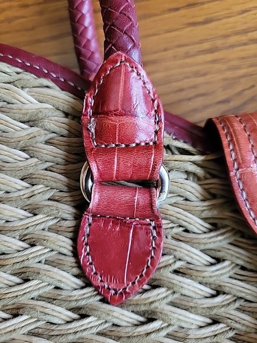 Brighton Braided Woven Wicker Rattan Handbag Purse Red Leather Charm Vtg READ - Picture 7 of 23