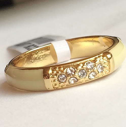 Art Deco Eternity Ring Size 10 11 Cream Enamel Band Stackable CZ Gold Plated - Picture 4 of 10