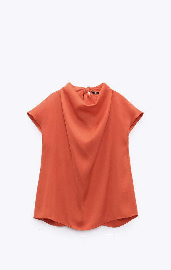New zara Satin effect tie Blouse top,Size S,Color Orange | eBay New zara Satin effect tie Blouse top,Size S,Color Orange | eBay