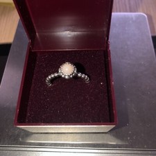 GENUINE: PANDORA STERLING SILVER BEADED RING : with PALE PINK GEMSTONE :