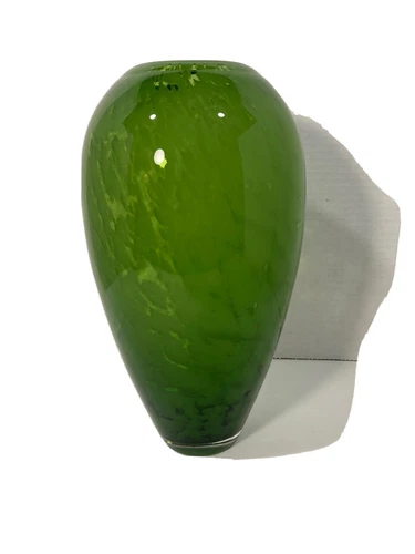 Vintage Murano Glass 11.5” Vase- Elliptical Shape- Green Lava Design