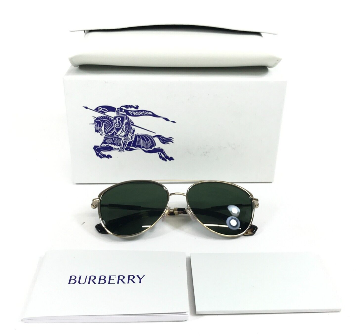 Burberry Plaid Aviator Sunglasses
No noticeable scratches as it’s barely worn Burberry Sunglasses B3159 1109/87 Light Gold Aviator Frames  main image 4