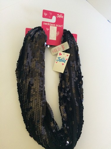 JUSTICE Girl's Black Sequin Necklace Infinity SCARF NWT - Picture 1 of 3