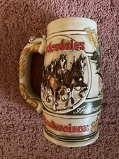 Budweiser 1983 Holiday Beer Stein Snowy Woodland Clydesdale Ceramarte Mug.