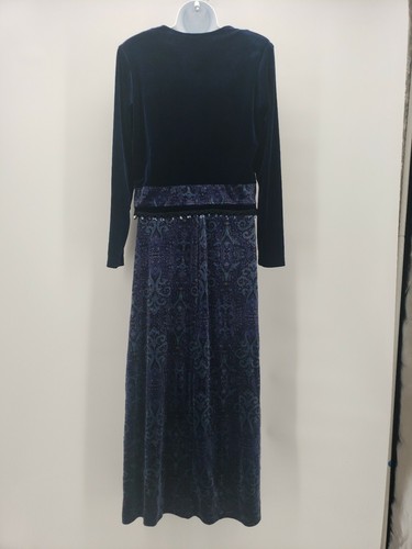 Rabbit Sz 10 M 2 Piece Maxi Dress Blue Paisley Velvet Holiday Evening Party EUC - Picture 6 of 6