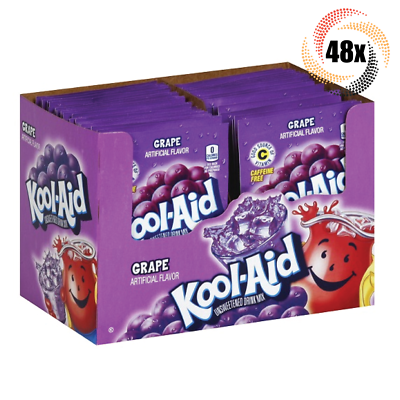 Full Box 48x Packets Kool-Aid Grape Caffeine Free Soft Drink Mix