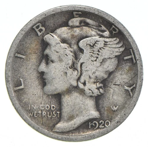 VG+ 1920-D Mercury 90% Silver Dime *1239