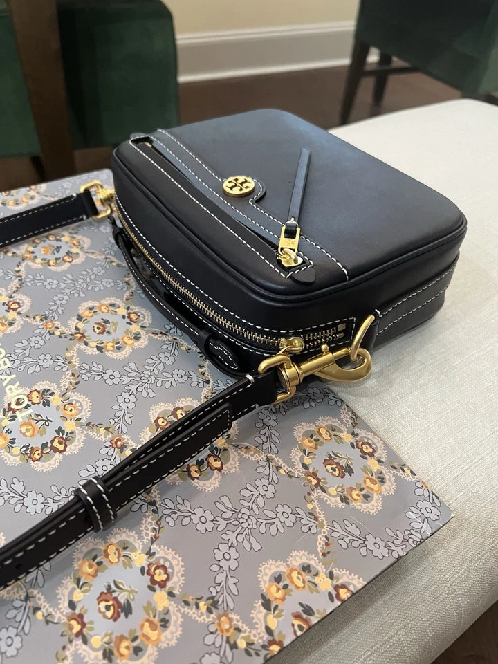 Tory Burch T Monogram 皮革相机包 午夜 海军蓝 斜挎包/可拆卸 — 第 3/4 张图片