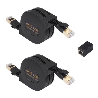 2 PCS CAT7 Retractable Ethernet Cable Flat 5FT RJ45 HighSpeed LAN Internet
