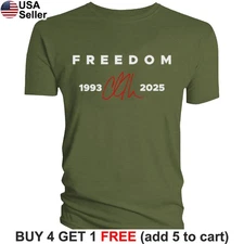 Freedom Charlie Kirk T-Shirt Red Signature Tribute Political Patriotic BCC05