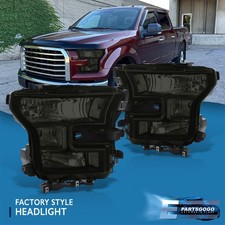 Ford F-150 Smoked Headlights For 15-17 Ford F150 F-150 Black Housing Smoked Headlights Clear Reflectors Lamps