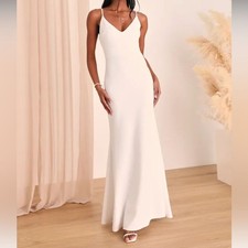 Lulus Infinite Glory White Maxi Dress Bridal Wedding Size Large New with Tags