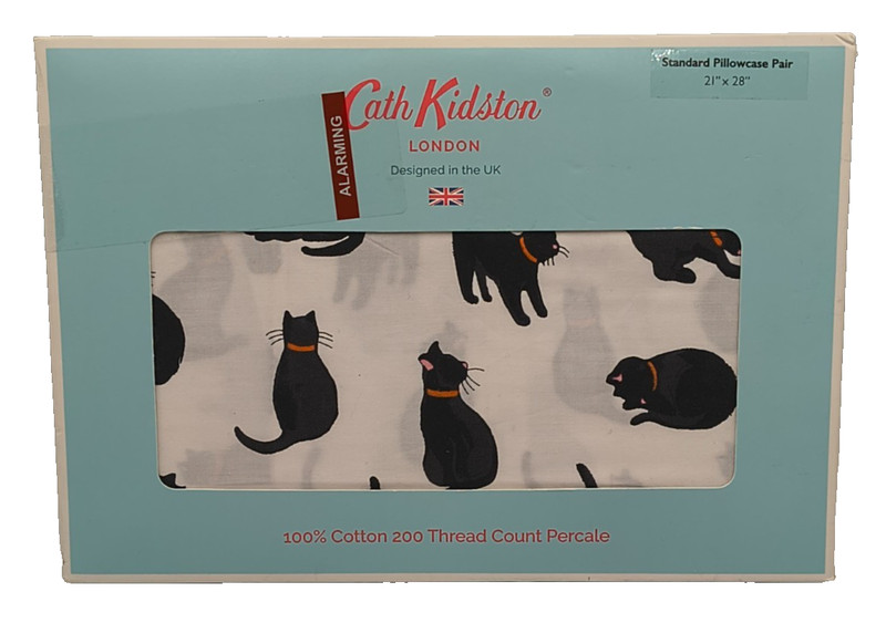 Cath Kidston BLACK CATS Black & White Pair of Standard Pillowcases 21" x 28"