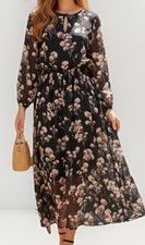 New Tory Burch Belted 100% Silk Black Print Whimsical Maxi Dress