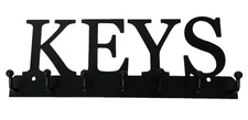 Vintage Black Metal Keys Carved Wall Hanging Key Holder Rack 7 Hook Industrial