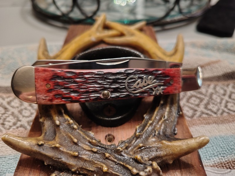 Case 2001 Cranberry Silver Script Trapper Knife