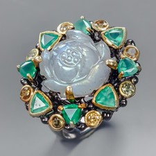 Custom Carving gem Natural Labradorite Ring 925 Sterling Silver Size 9 /R436197