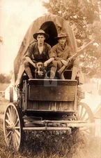 WWI Soldiers in Covered Wagon Hound Dog Gun 1917 RPPC Photo Postcard COPY