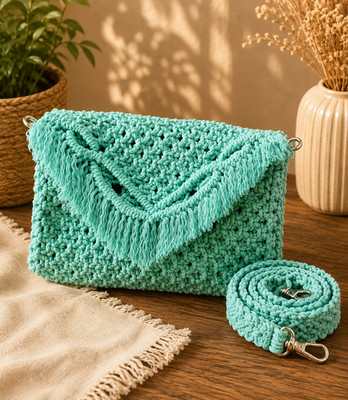 Handmade Crochet Crossbody Bag Turquoise Boho Shoulder Purse Fringe Tassel