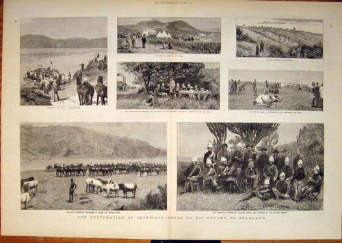Original Old Antique Print Cetewayo Africa War Tugela River Shepstone 1883 19th