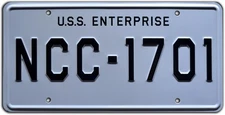 Celebrity Machines | USS Enterprise | NCC-1701 | Vanity Plate, Gray, Black 