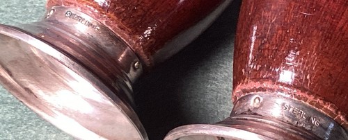Antique Sterling Silver & Mahogany Encased Glass 5.5 Inch Salt & Pepper Shakers - Picture 2 of 13