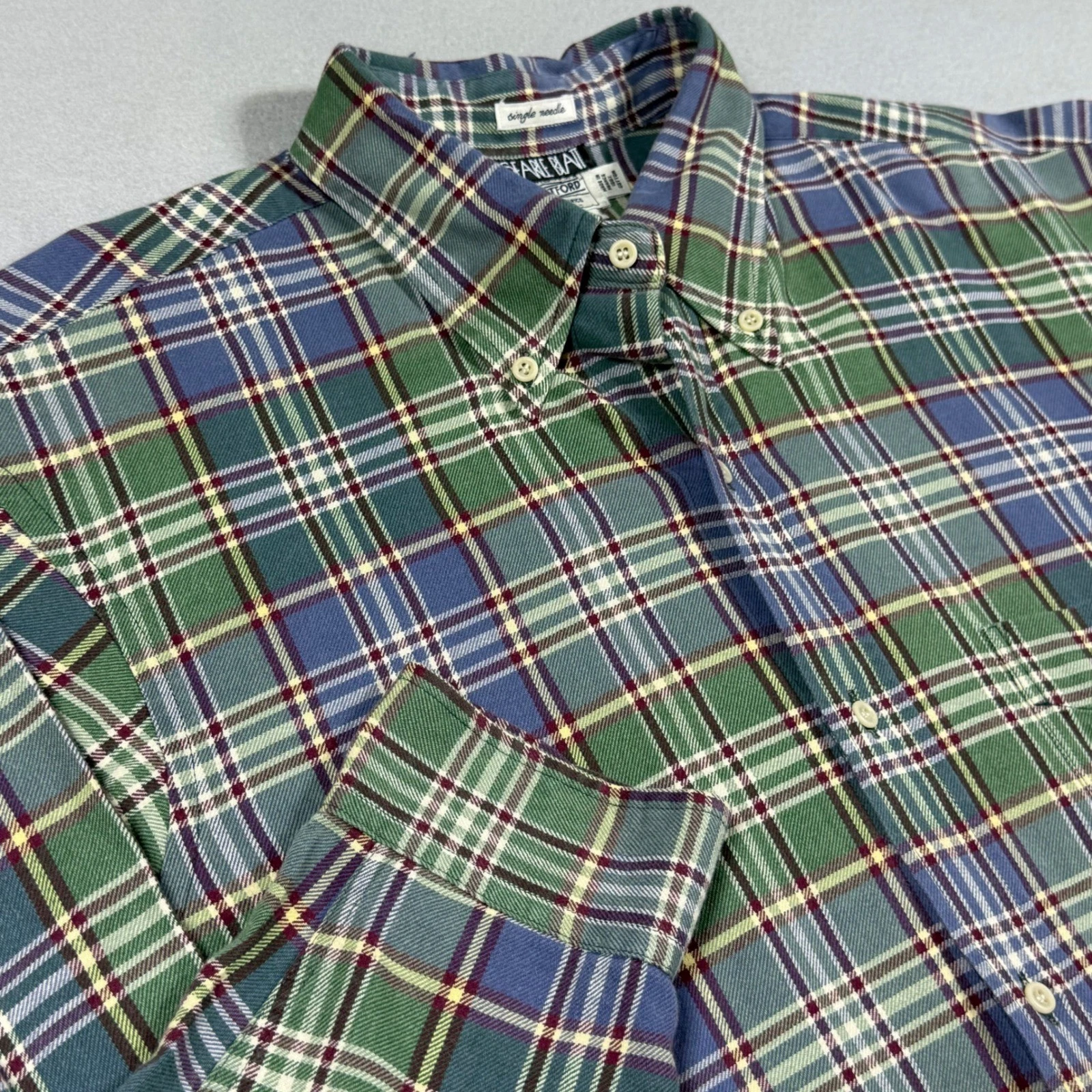 Hartford Shirtmaker Mens XL Plaid Button Dwn Shirt Green Blue Long Sleeve Cotton